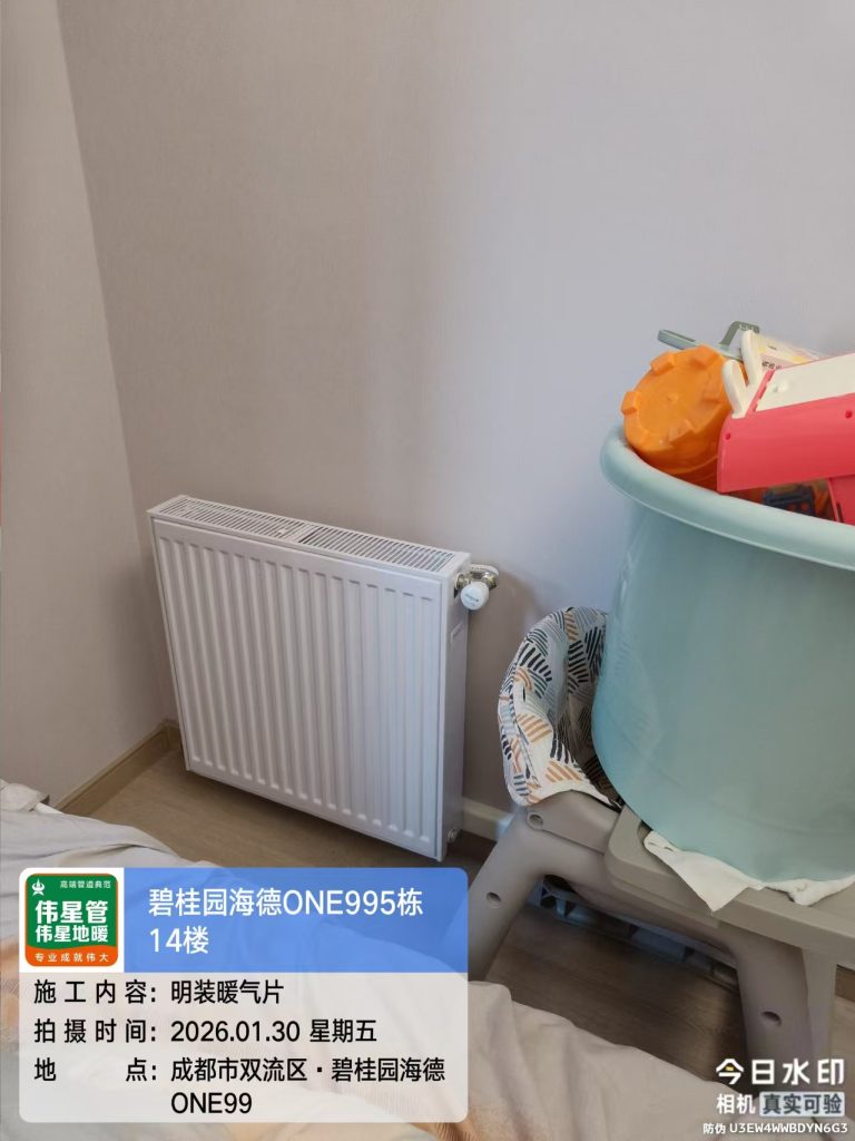 成都明装暖气片完工实景 · 卧室暖气片沿墙角走管