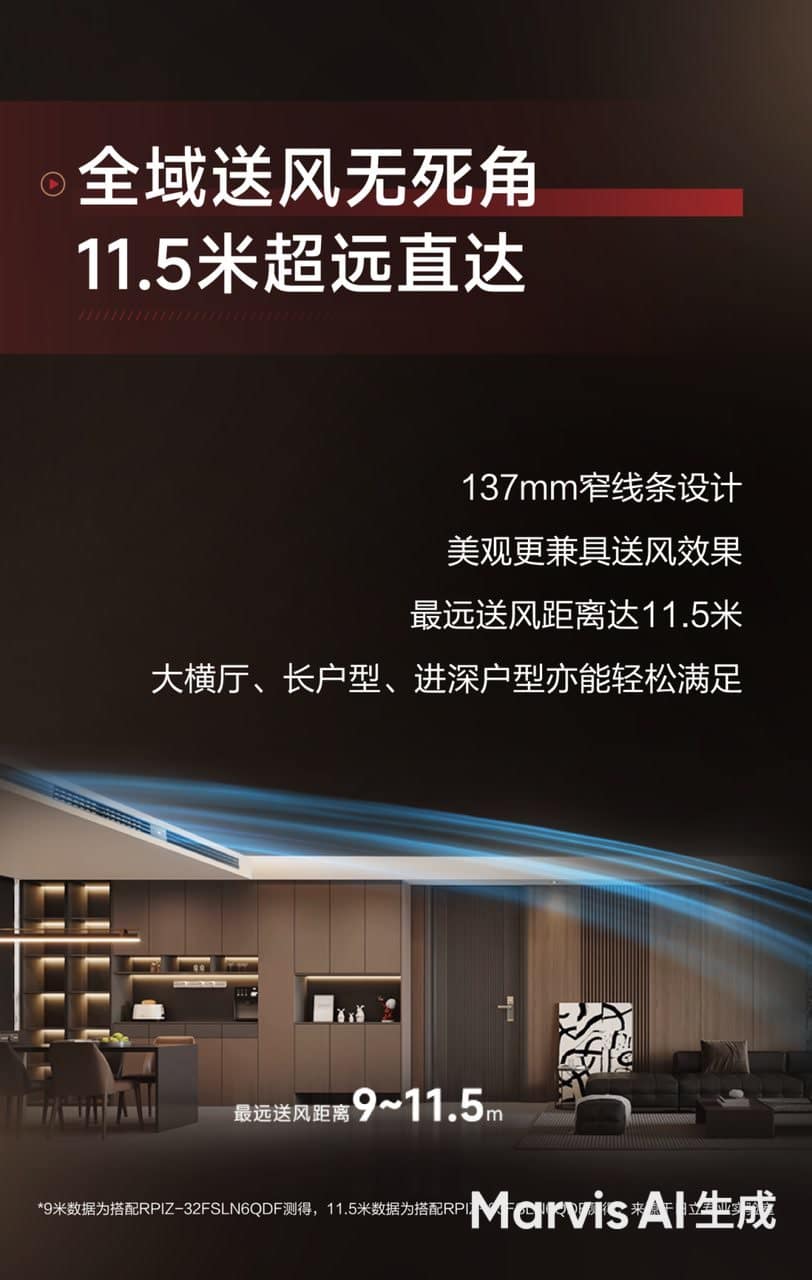 超远送风 - 11.5米超远直达全屋覆盖