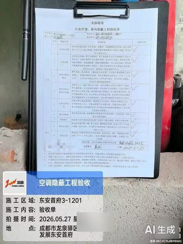 成都龙泉驿东安首府日立中央空调隐蔽工程验收单据