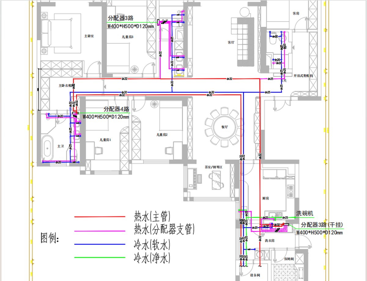 生活热水水力平衡主管循环及全屋布管设计图