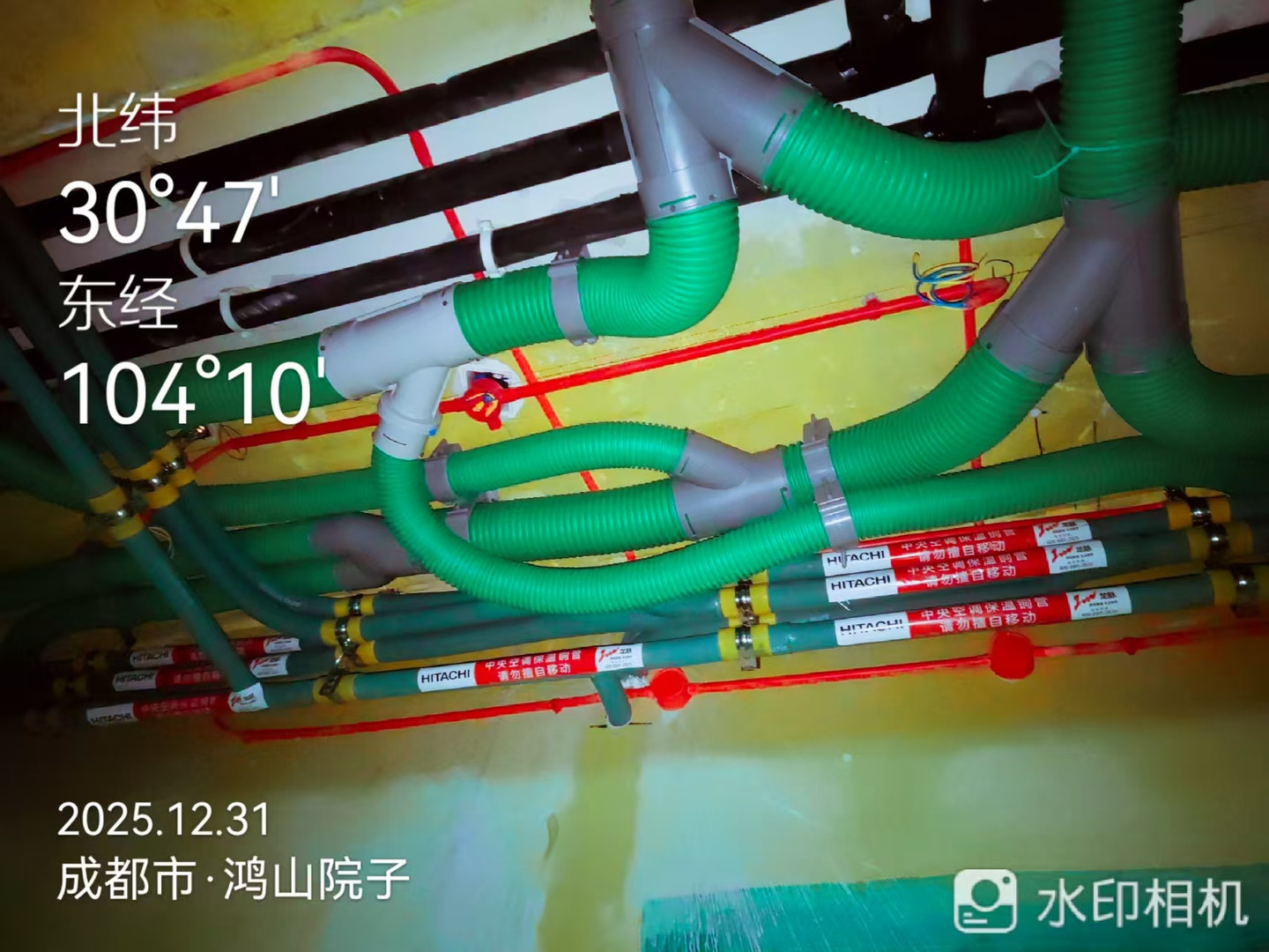 成都龙脉暖通鸿山院子-日立天净150风量新风安装施工实拍