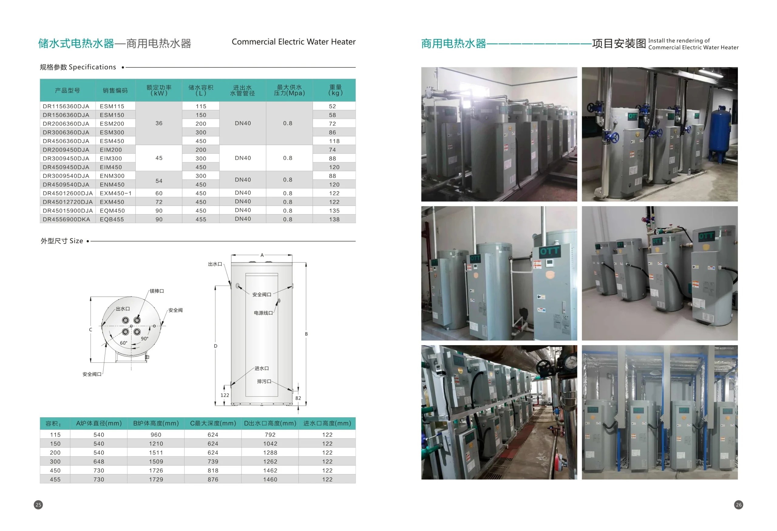 商用电热水器大功率系列 36-90kW + 项目安装示意图