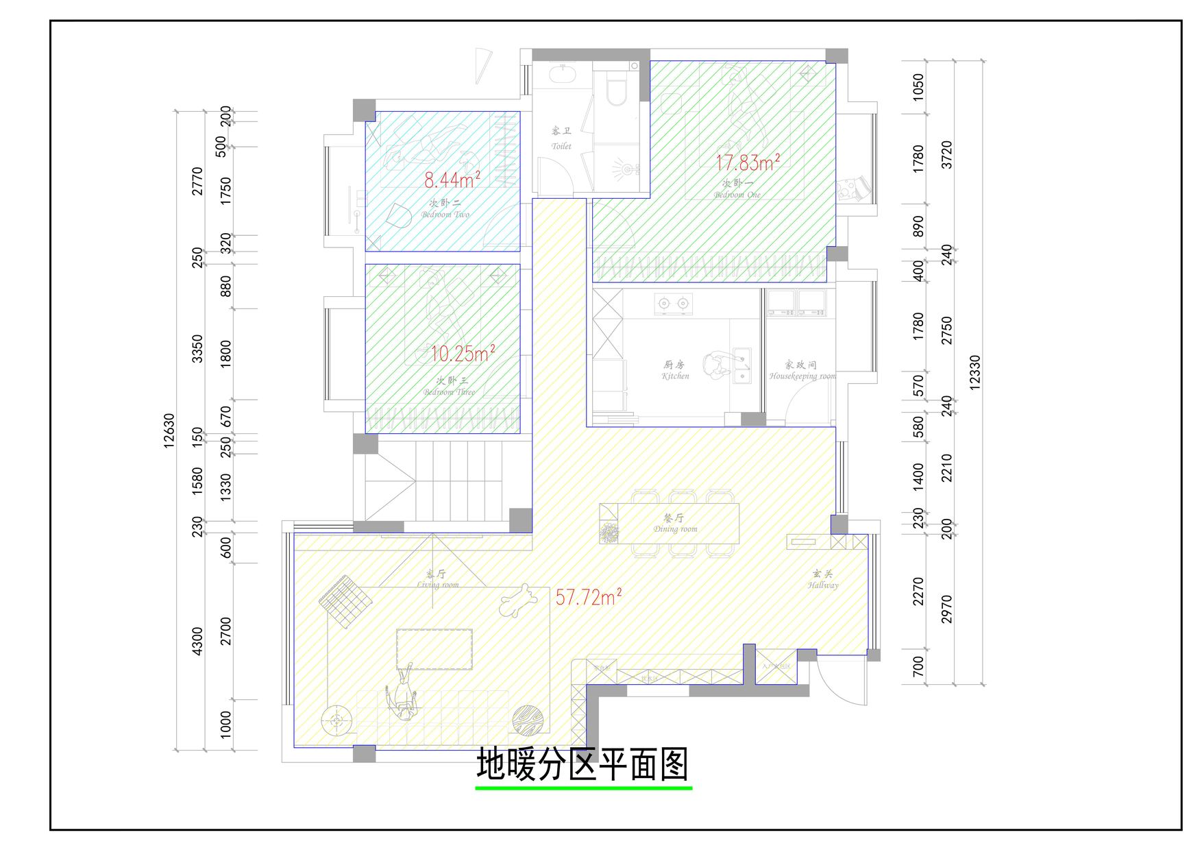 成都龙湖长桥郡·日立中央空调·地暖分区平面图