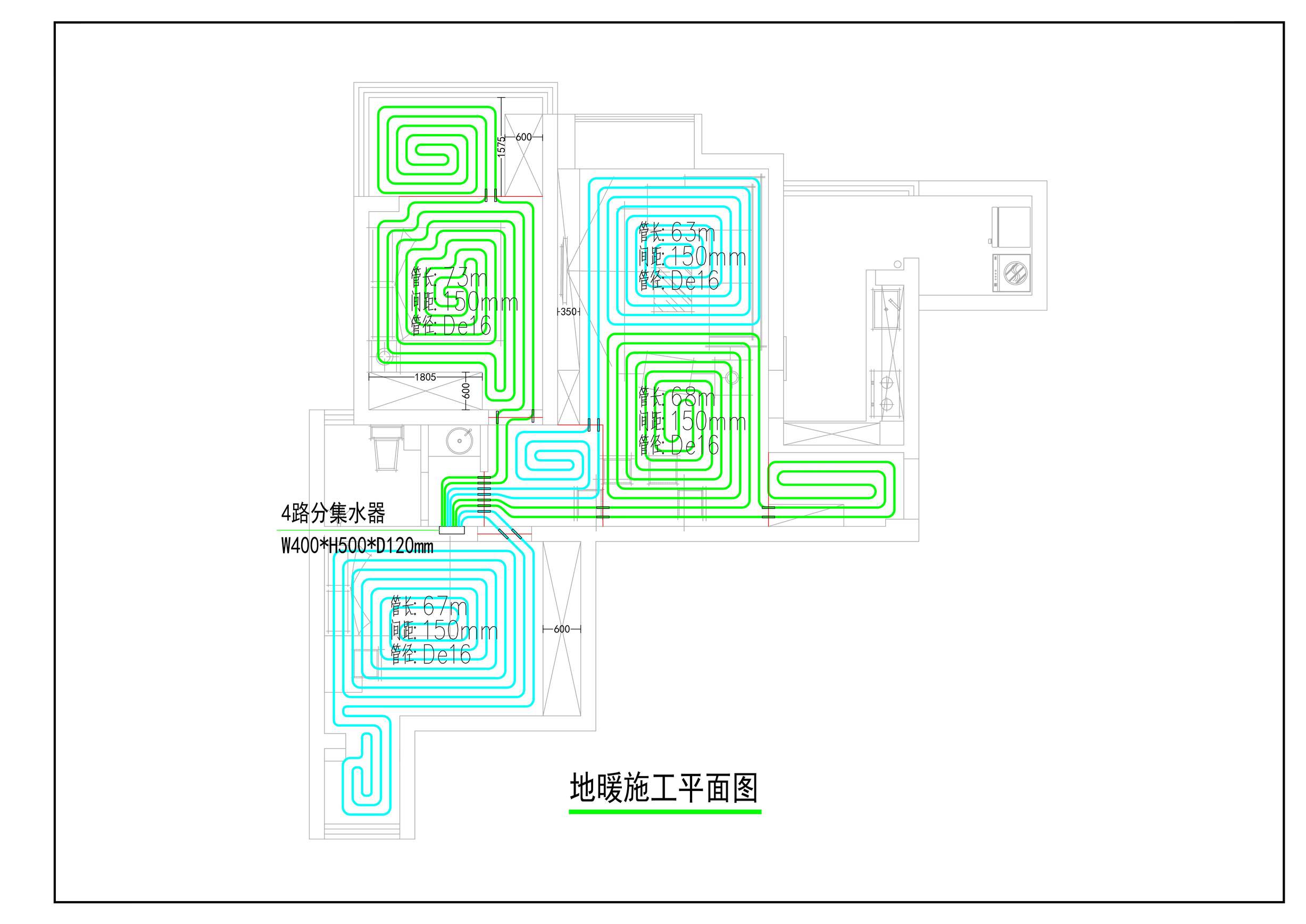 成都龙湖长桥郡·日立中央空调·地暖盘管水路平面图