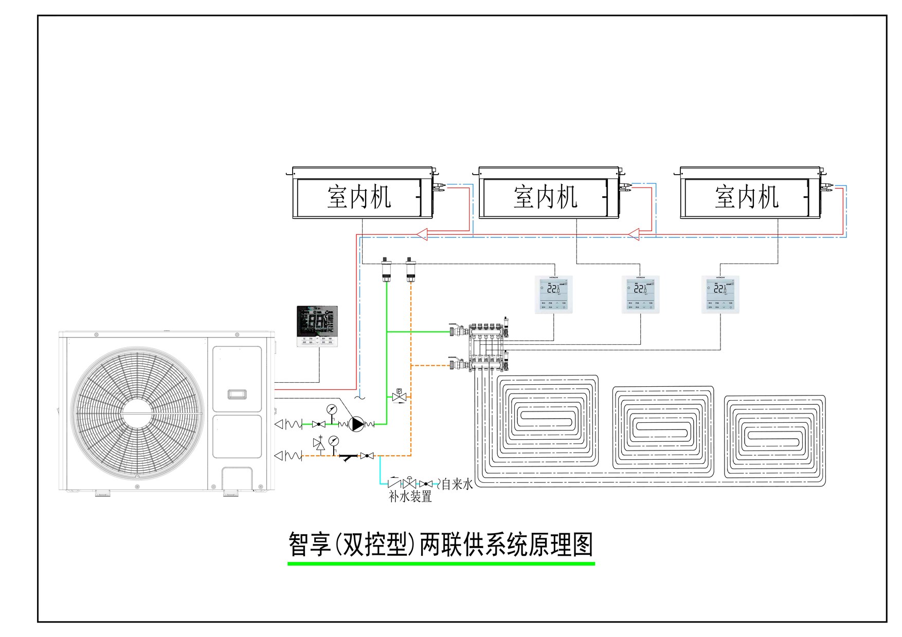 成都都江堰日立天氟地水两联供智享双控型两联供系统原理图