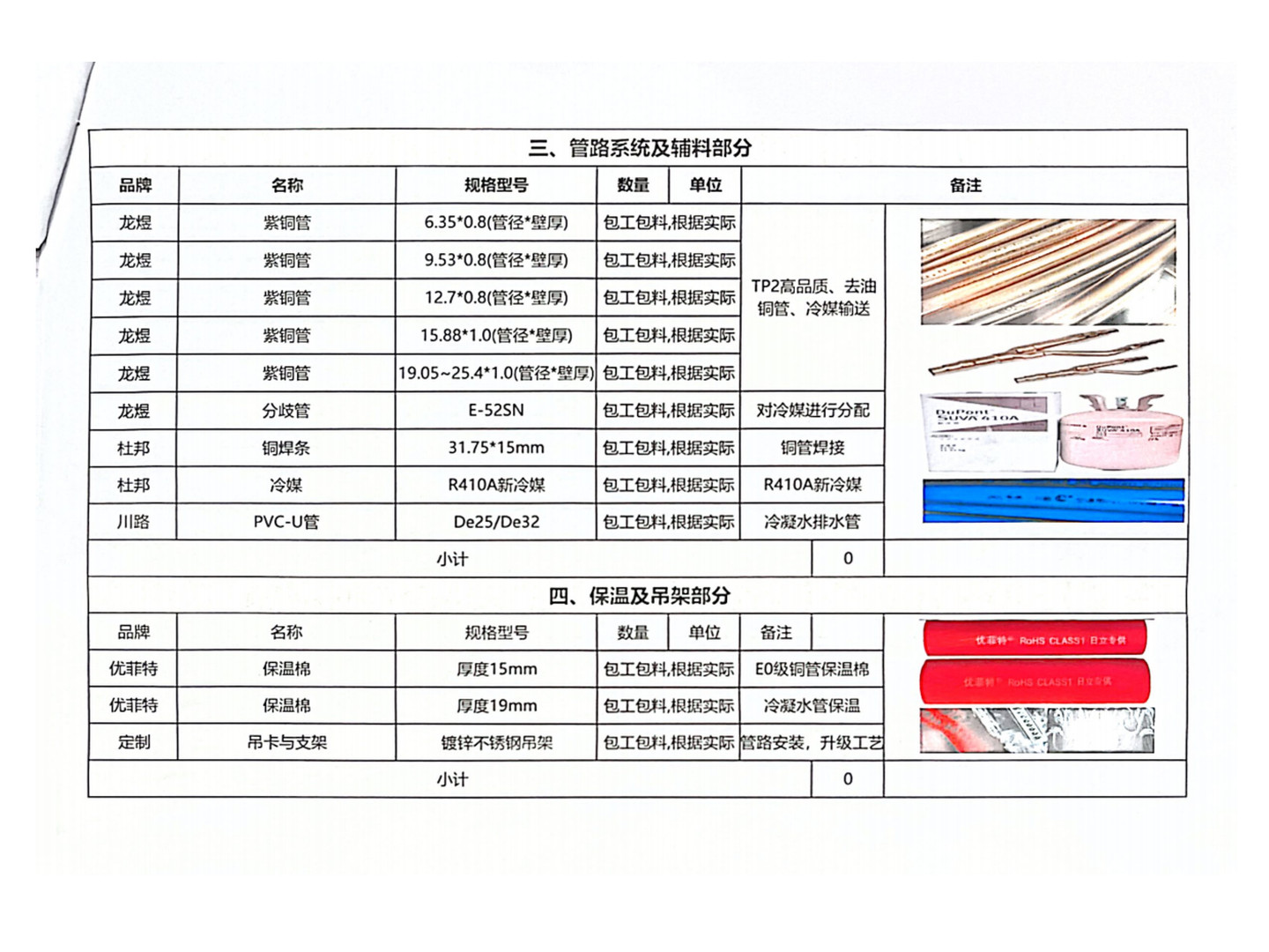 三利麓山城翠薇谷-夏先生材料清单